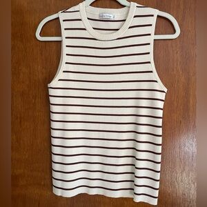 Aperçu Cream and Brown Striped Tank Top